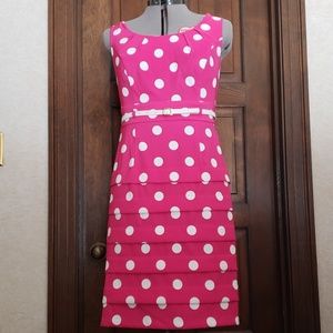 Dressbarn Pink Polka Dot Dress with White Belt